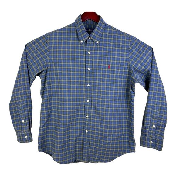 Ralph Lauren Mens Large Long Sleeve Blue Green Red Check Button Up Shirt - Picture 1 of 12